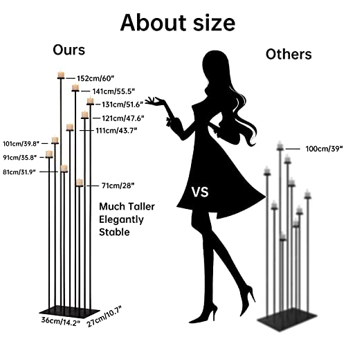 Floor Candelabra Tall 9 Arm Candle Holders For Wedding Centerpiece, 60" Black Metal Candlestick For Pillar Tealight Candles For Party Ceremony Aisle Reception #TOP5