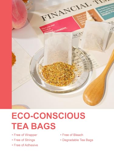 Image of TeeLux Ginger Peach Turmeric Tea Bags, Warm Ginger with Tart Hibiscus & Soothing Chamomile, Tart & Sweet Flavor, Caffeine Free, 100 Count