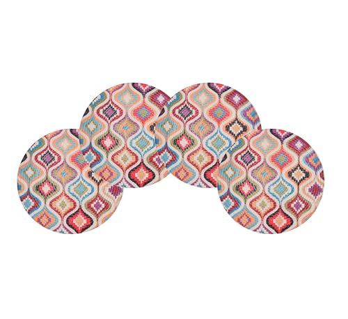 Image of LaVichitra Cotton Table Placemat | Dining Table Mat | Bed Side Table Mat | Cotton Round Shape Placemats | Washable PlaceMat for Shelves & Plant Pots - Pack of 4, Ikat Print