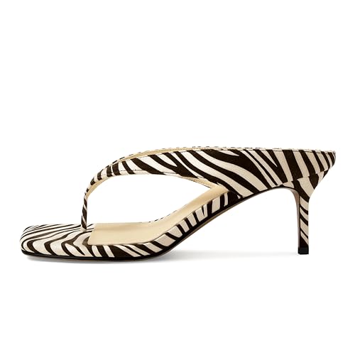 MAIJED Thong Kitten Heels for Women Square Toe Flip Flop