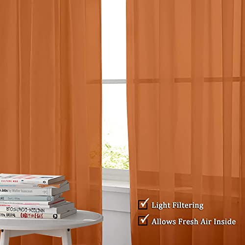 Image of OWENIE Sheer Curtains 63 inch Length 2 Panels Set, Rod Pocket Voile Fimly Sheer Drapes for Living Room /Bedroom, 2pcs, Each 42 inch W x 63 inch L, Orange