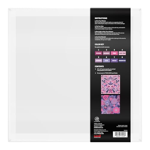 Image of POSCA Canvas Paint by Number Kit, Lilac Dream - 8 Acrylic Markers with 2 Pre-Drawn Canvases - Gift Set for Artists, Adults and Kids