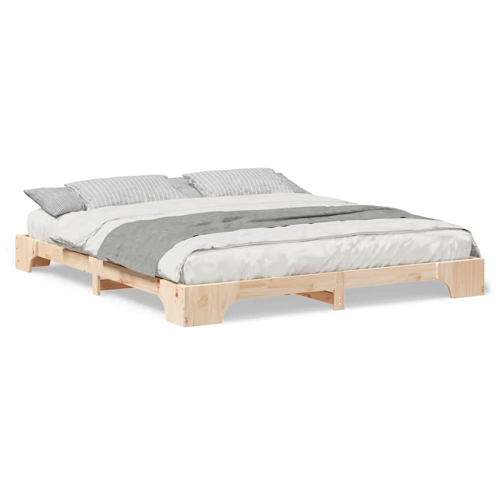 Marco de Cama en el Suelo de Madera Maciza de Pino Marrón Estructura de Perfil Bajo para Dormitorio Moderno Minimalista Ensamblaje Sencillo y Diseño Espacioso para Máximo