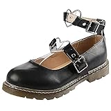  Etebella Damen Flache Round Toe Plateauschuhe Nette Prinzessin Sweet Lolita Cosplay Schuhe (Schwarz,38)