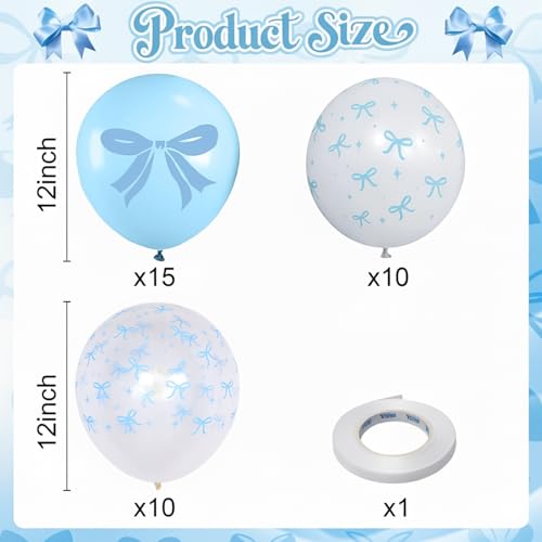 Image of Blue and White Balloons Set, 12 Inch Light Baby Blue White Clear Bow Latex Balloon for Wedding Bridal Engagement Bachelorette Baby Boy Shower Winter Princess Birthday Theme Party Decorations Supplies