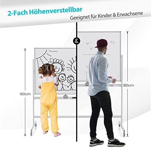 FANTASK Doppelseitiges mobiles Weißtafel, 120 x 90 cm, höhenverstellbares magnetisches rollendes Whiteboard mit Rädern & Ständer