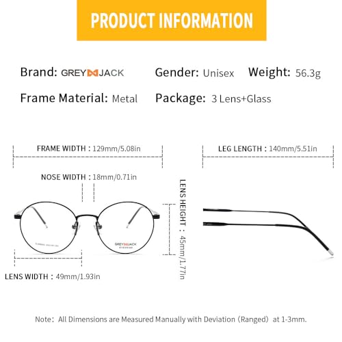 Image of grey jack 3PCS Clip On Glasses,Half-Rim Metal Round Shape with Magnetic Eyeglasses for Myopic Men Women 80020