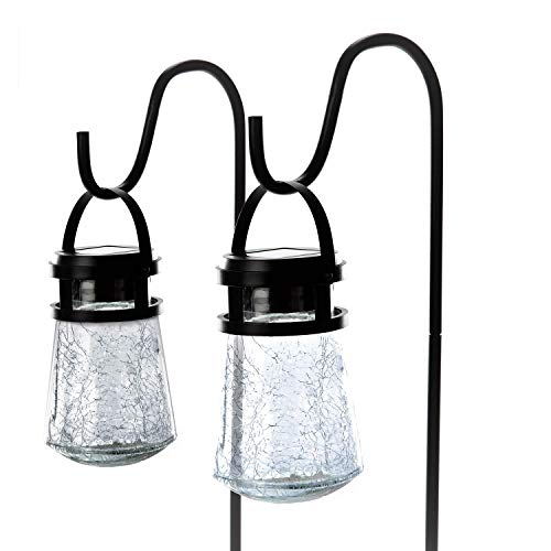 Home Zone Security 2 Packs Solar Crackle Glass Solar Lanterns Light Hanging Outdoor Waterproof 10 Lumens 3000K Decorative Large Crackle Glass Garden Led Lights, No Wiring For Patio Backyard Garden #TOP28