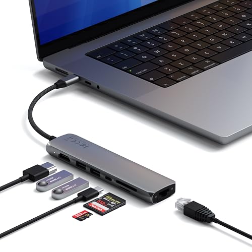 Image of Satechi 7 in 1 USB C Hub Multiport Adapter with Ethernet, HDMI 4K@60Hz, 100W PD Charging, 2X USB-A Data Ports, Micro /SD Card Readers for MacBook Air /Pro /Neo, iPad Air /Pro, Windows - Space Gray