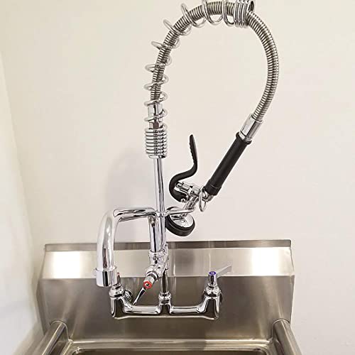 Cwm Commercial Faucet With Sprayer 21" Height 8" Center Wall Mount Kitchen Sink Faucet Brass Constructed Polished Chrome Pre-Rinse Device With Spring And 8" Add-On Spout #TOP1