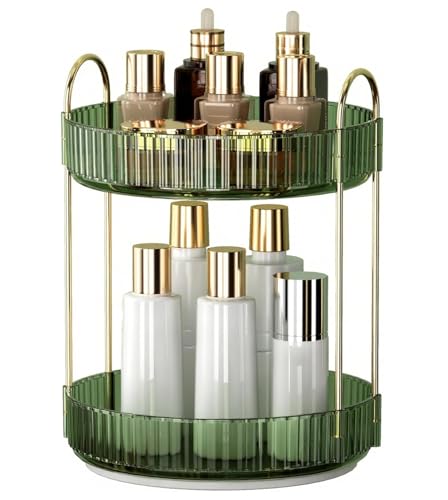 Image of INOVERA (LABEL) 360 Rotation Makeup Organizer for Women, Girls & Bride - Dressing Table Cosmetic Storage Case - Bathroom Vanity Skincare Holder Organiser (2 Tier, Green)