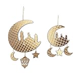 Design: Der hängende Mondstern-Anhänger ist mit einem hängenden Mondstern und einer Laterne entworfen, einfach für Sie zu hängen, es hat ein hohles Design, bequem zu hängen durch seine Abstandshalter, anwendbar für Eid oder andere Festivals als als Dekoration