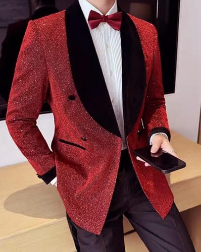 Men's Coat Large Lapel Sequin Design Tuxedo Suit Contrast Color Casual Jacket for Wedding Dinner Party2