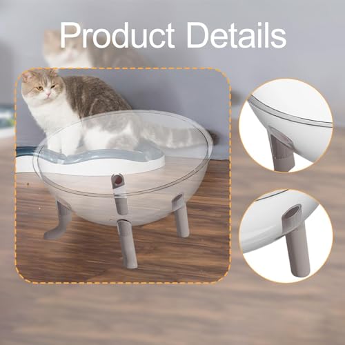 Panier pour chat capsule spatiale gris avec meuble surélevé et gamelle intégrée