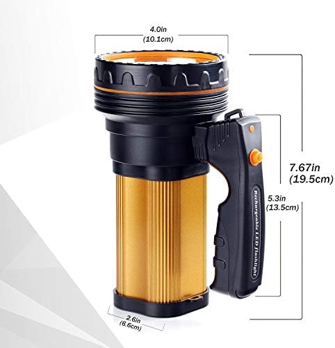 Utry Rechargeable Torch Lantern High Power 8000 Lumens 6000mAh Led Handheld Flashlight Super Bright Waterproof Outdoor Spotlight Portable Searchlight (Golden)