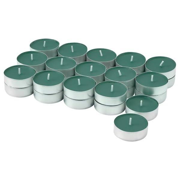 VINTERFINT Xmas Decoration Scented Tealights – Winter Fir/Green, 3.5-Hour Burn Time (30 Pack) Festive Christmas Candles