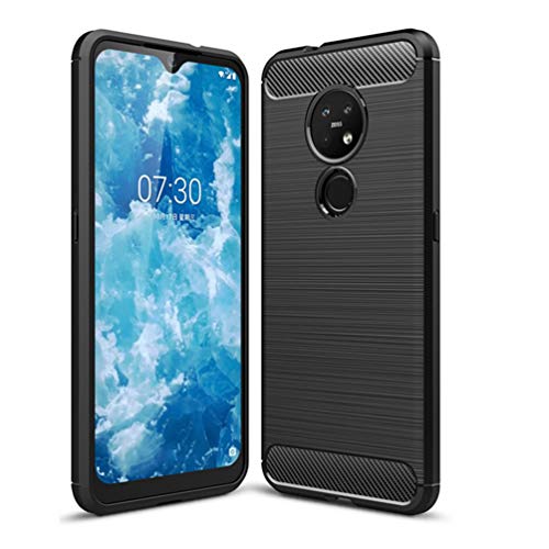 Nokia 7.2 Case, Silicone Leather[Slim Thin] Flexible TPU Protective Case Shock Absorption Carbon Fiber Cover for Nokia 7.2 Case (Black)