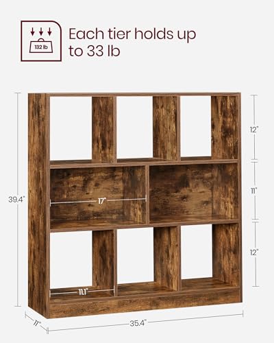Image of VASAGLE Bookcase Freestanding Storage Unit, 11 x 35.4 x 39.4 Inches | Bookshelf used horizontally, vertically, upside down, Rustic Brown, CUSTOS Collection, ULBC55BX
