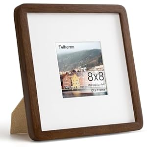 8×8 Picture Frame Natural Walnut Solid Wood Photo Frame with HD Tempered Glass,Handcrafted Wooden Rounded Corner 8×8 Collage Photo Frame Matted to 4×4 Frame, Wall or Tabletop Decor