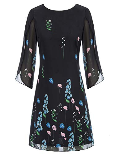 Women 3/4 Sleeve Loose Formal Evening Ball Gown Midi Cocktail Dresses Floral-7 XL