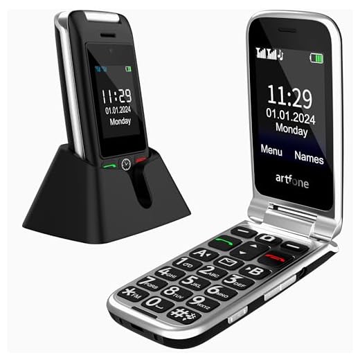 Artfone Téléphone Portable Senior à Clapet Debloqué GSM avec Grosses Touches, Bouton SOS, Double SIM, Écran 2,4 '', Haut Volume, Radio FM et Station de Charge, Téléphone 2G pour Personnes Âgées