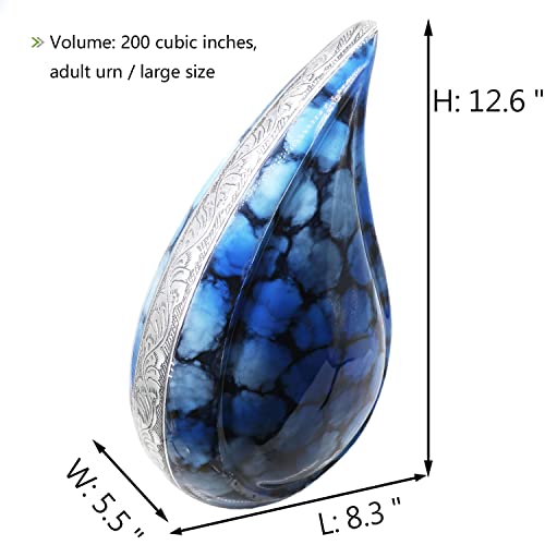 M Meilinxu Unique Teardrop Decorative Urns, Cremation Urns For Human Ashes - Display Burial At Home Or In Niche At Columbarium, Engraved Aluminum Urns For Ashes Adult Male &Female, (Turquoise - Large #TOP4