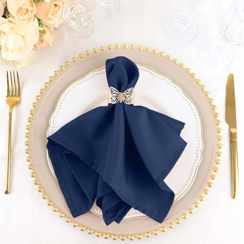 Efavormart Premium Cloth Napkins Set of 100, 17x17 Inch Navy Blue Seamless Dinner Napkins, Washable Linen Table Napkin Cloth with Hemmed Edges for Weddings, Party and Banquet