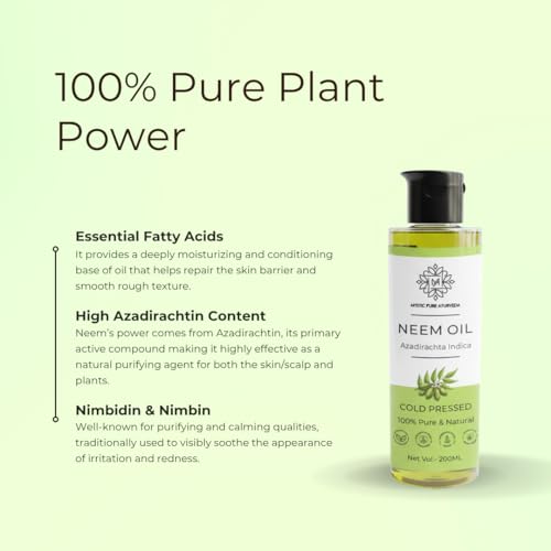 Image of Mystic Pure Neem Oil Cold Pressed For Skin & Hair | Therapeutic Grade Multi Purpose | Acne, Dandruff - 200ml
