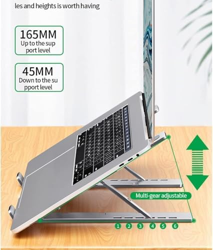 Coverzone Katlanabilir Alüminyum Laptop Standı – 13 Kademeli Yükseklik Ayarlı, Telefon Tutuculu, Taşınabilir, Ergonomik, Isı Dağıtıcı, Kaymaz Silikon Destekli Notebook Sehpası - Görsel 4