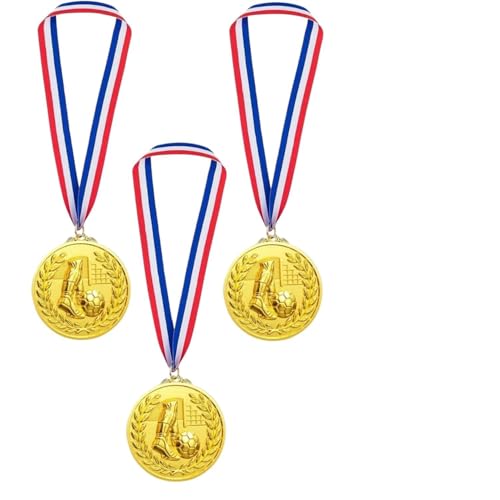 3 Pièces Médaille Football pour,Teenagermédaille Football Métal,Médaille Dorée avec Ruban Nylon Tricolore,Médailles Vainqueurs pour Sport,Club de Foot...