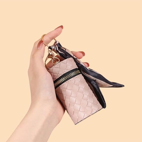Mini bolsa balde vintage com pingente de chaveiro, carteira envelope de batom de cor sólida, bolsa portátil de couro sintético para moedas e mini estojo de armazenamento para mulheres, rosa, liso