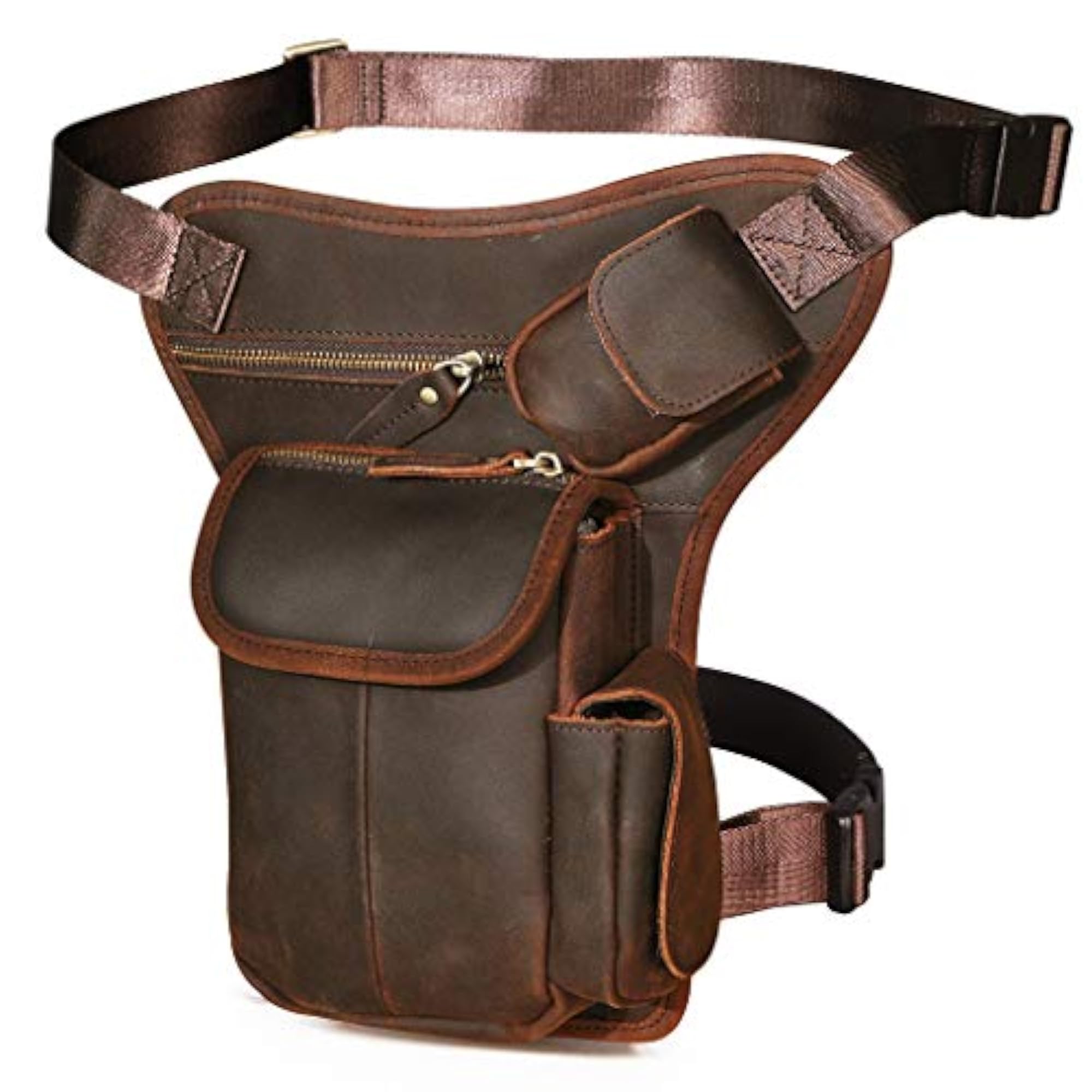 Men's Genuine Leather Motorcycle Hiking Belt Fanny Pack