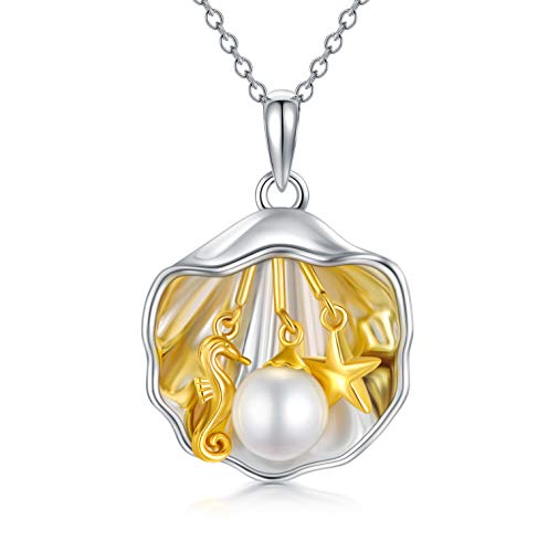 925 Sterling Silver shell pendant necklace for Women Girls Peals starfish Seahorse Statement necklace Beach Style Jewelry Birthday Gifts