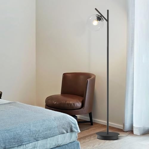 Image of Modern Black Floor Lamps for Living Room Industrial Clear Globe Tall Standing Lamp Mid Century Freestanding Lamps Vintage Metal Floor Lamp for Bedroom Office