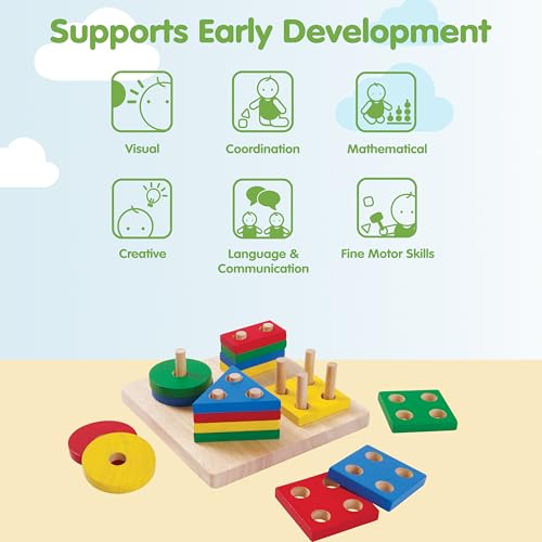 Image of PlanToys Wooden Shape Sorter Toy for Toddlers | Montessori Educational Learning Toy for Color & Shape Recognition | Eco-Friendly Fine Motor Skills Toy for Preschool Math & STEM Development