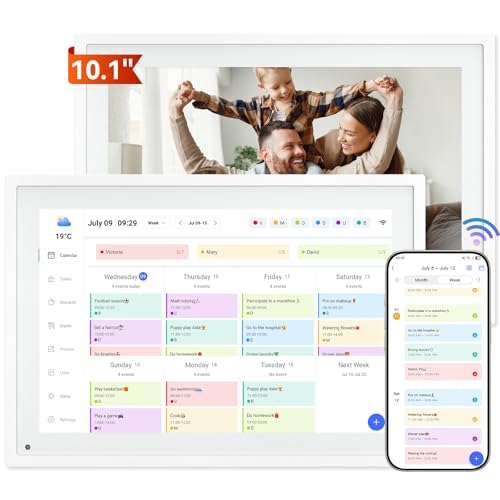 TABWEE P10 WIFI Digitaler Kalender - Digitaler Bilderrahmen, 10.1'' Elektronischer Kalender für Familie und Konferenzplan, Zwei-Wege-Synchronisierung von Zeitplänen über die Mobile App, Familienplaner