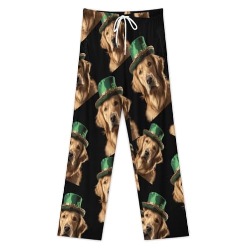 St Patricks Day Green Hat Golden Retriever Men's Pajama Pants Soft Loungewear Bottoms Sleepwear with Drawstring3