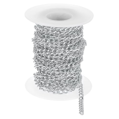 sourcing map 16.4Feet Aluminum Link Chain, Link Cable Chain Oval Plated Chain Bulk Craft Making Chain Roll for DIY, 5x4x1mm, Silver