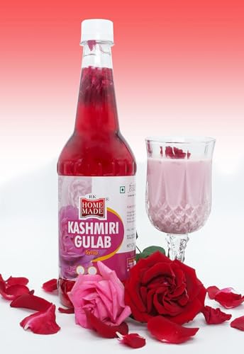 Image of RK HOME MADE NATURAL SYRUP | Real Kashmiri Gulab Syrup Crush Syrup | Gluten free | 100 % Vegan & Low fat | Easy to use | A perfect drink for house parties, picnics, & road trips to everyone's delight 750 - ML