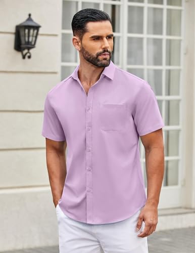 Image of COOFANDY Mens Short Sleeve Casual Button Down Shirts Summer Untucked Dress Shirts with Pocket