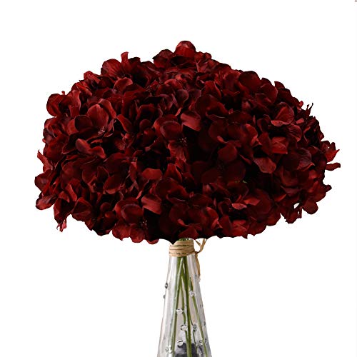 Aviviho Hydrangea Silk Flowers Burgundy Heads Pack of 10 Big Hydrangea Flowers Artificial