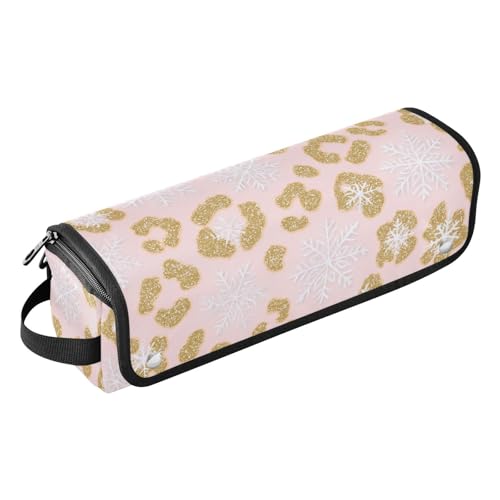 Bolsa de viaje para herramientas de cabello con tapete para plancha, diseño doble capa, safari seasons estampado leopardo - accesorios para cabello invierno copos de nieve miniatura 1