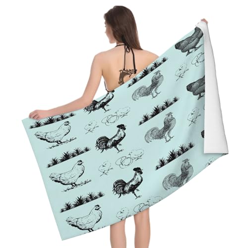 Leichong Toalla de Playa Pollo de Granja de Microfibra Hombre Mujer, Toallas Playa Polluelo Secado Rápido, Absorbente Toalla Baño 70 x 140 cm