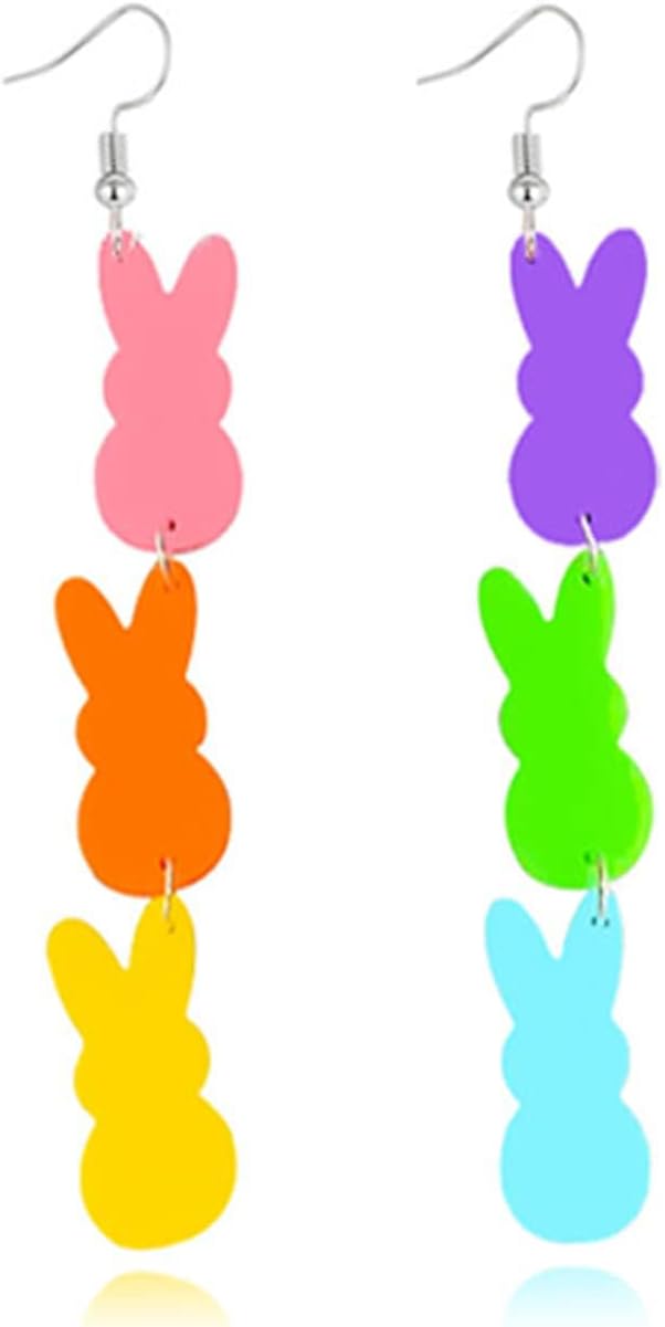 Dreuyet Easter Earrings Cute Bunny Acrylic Earrings Colorful Egg Bunny Carrot Happy Easter Drop Ear-rings for Women Holiday Jewelry Accessories