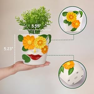 GUGUGO Unique Face Flower Plant Pots Colorful Cute Succulent Planters with Drainage Abstract Rainbow Head Flower Planters Pots for Indoor Plants Funny Eclectic Home Decor BluePink 5Inch