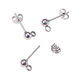 YOYOSTORE 100 Round Ball with Ring Iron Earrings Posts for Jewelry Earring Making Findings (Silvertone, 6mm)