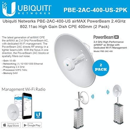 PowerBeam AC PBE-2AC-400-US airMAX 2.4GHz 802.11ac High Gain Dish CPE 400m 2Pack