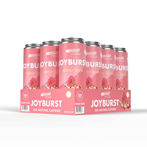 No Sugar Joyburst Energy Drink, Frose Rose, 0 Calorie, 0 Sugar, Sugar Free Energy Drink with Natural Caffeine, Hint of Sweetness and Refreshing Sparkling Water - 12 Packs