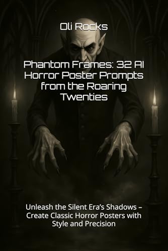 Phantom Frames: 32 AI Horror Poster Prompts from the Roaring Twenties: Unleash the Silent Era’s Shadows – Create Classic Horror Posters with Style and ... Vintage Horror Poster Prompts by Decade)