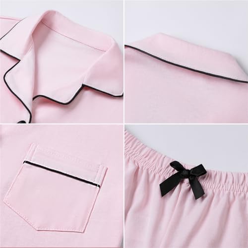 LANKMEI 100% Cotton Womens Short Sleeve Pajama Sets, Pink, XX-Large - image 9